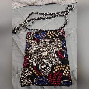 Source Unknown Black and Multicolor Floral Beaded Crossbody Bag